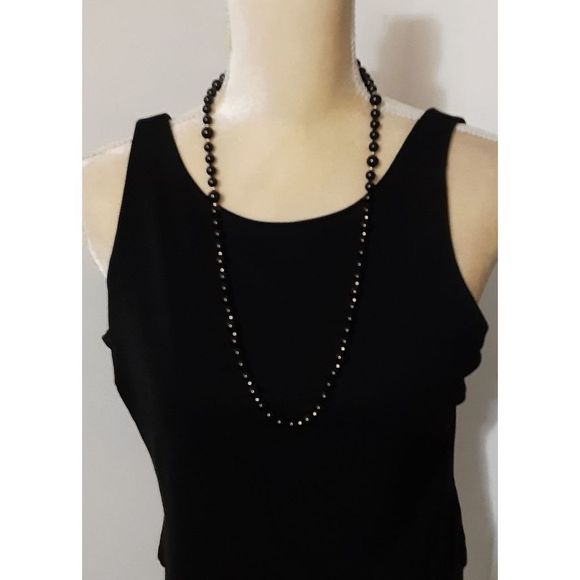 Jet Black beaded onyx? semiprecious necklace 23" classic - Picture 1 of 2